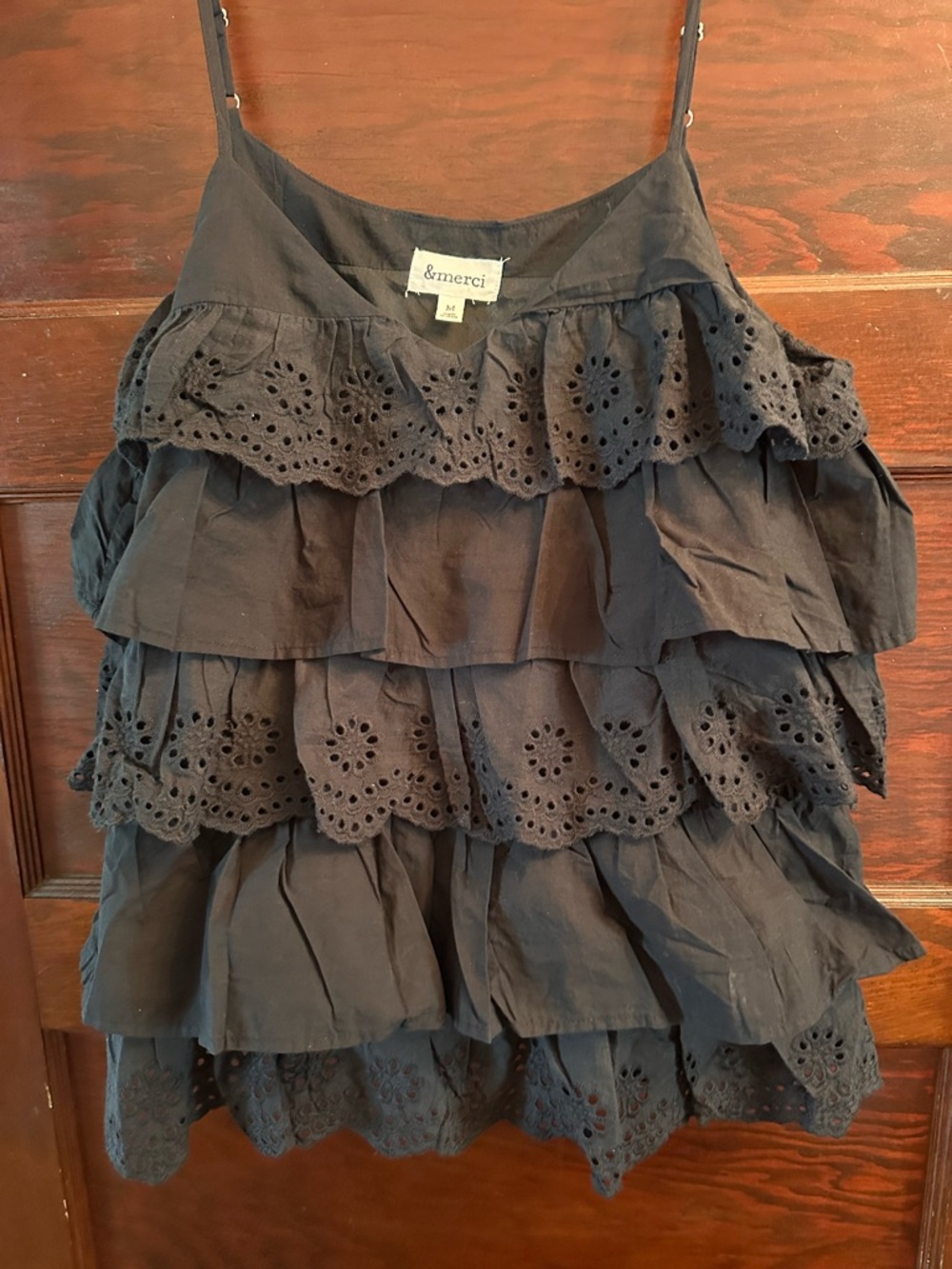 Black Tiered Eyelet spaghetti strap tank